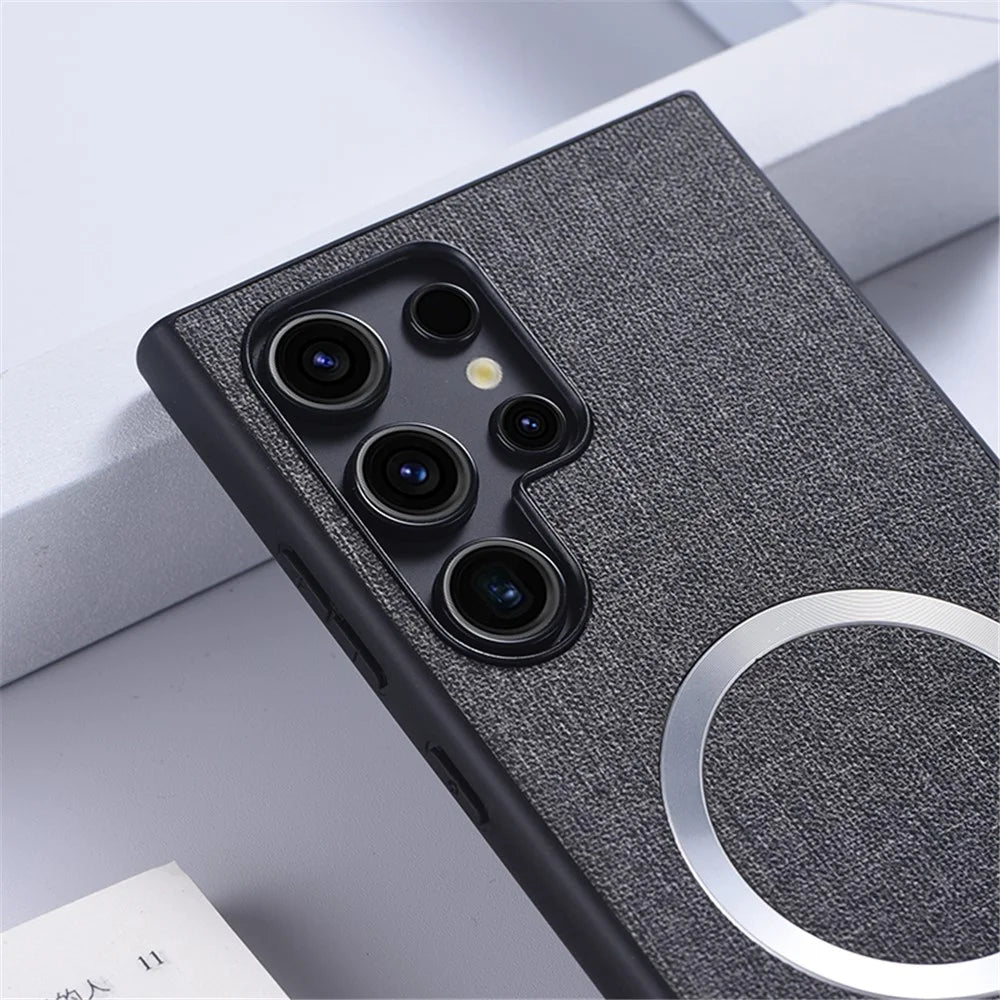 For Samsung Galaxy S24 Ultra Magnetic Phone Case Anti-fall TPU+Cloth Cover Magnetic Case - Grey - 3