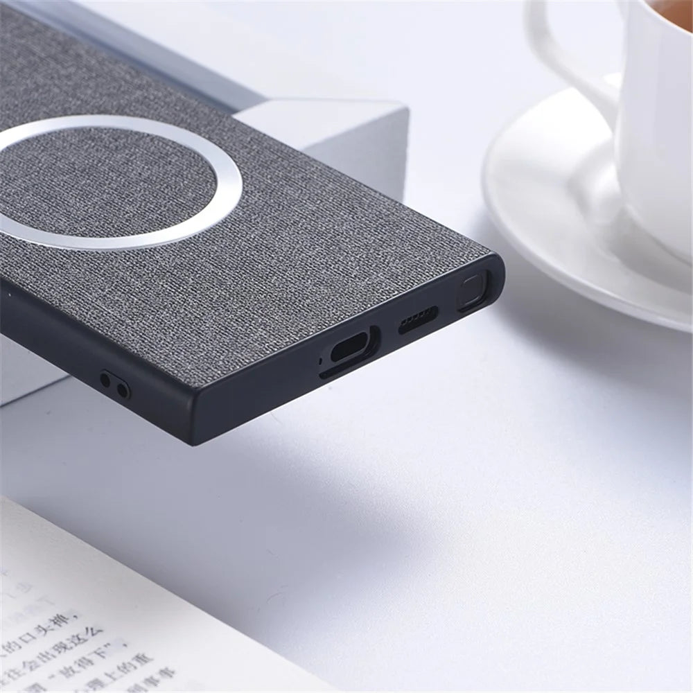 For Samsung Galaxy S24 Ultra Magnetic Phone Case Anti-fall TPU+Cloth Cover Magnetic Case - Grey - 4