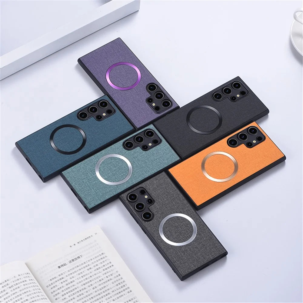 For Samsung Galaxy S24 Ultra Magnetic Phone Case Anti-fall TPU+Cloth Cover Magnetic Case - Grey - 6