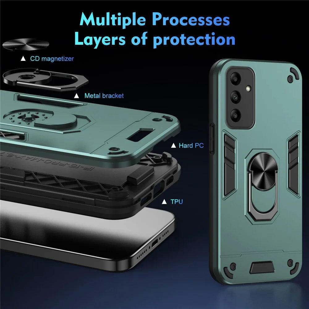 For Samsung Galaxy A05s 4G Phone Case PC+TPU Cover Rotary Kickstand - Green - 7