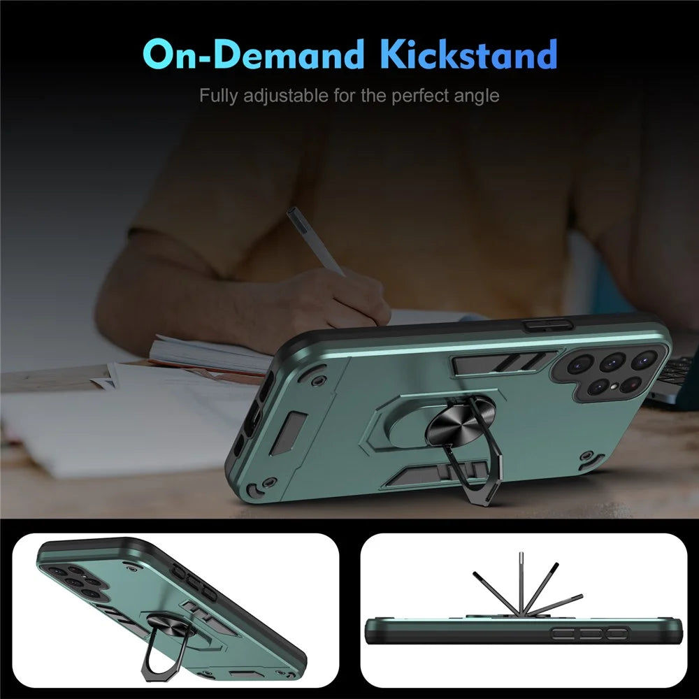 For Samsung Galaxy S24 Ultra Case Ring Kickstand PC+TPU Phone Cover Support Magnetic Car Mount - Green - 2