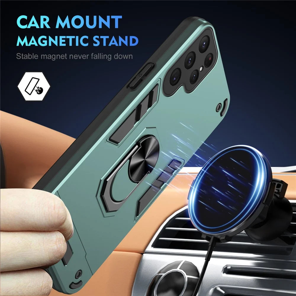 For Samsung Galaxy S24 Ultra Case Ring Kickstand PC+TPU Phone Cover Support Magnetic Car Mount - Green - 3