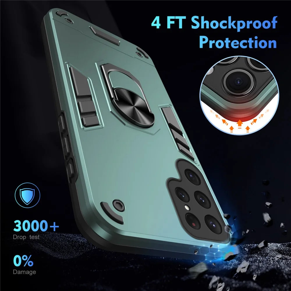 For Samsung Galaxy S24 Ultra Case Ring Kickstand PC+TPU Phone Cover Support Magnetic Car Mount - Green - 5