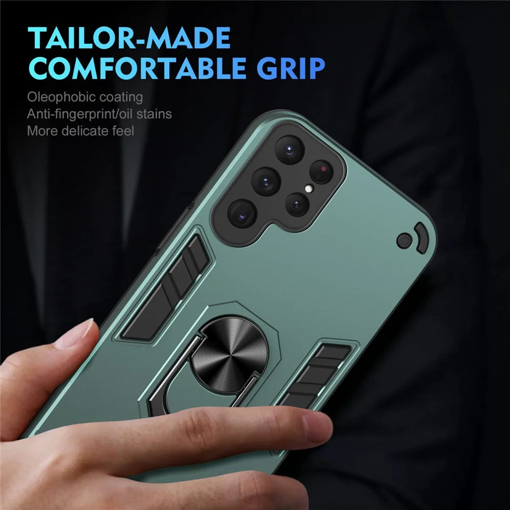 For Samsung Galaxy S24 Ultra Case Ring Kickstand PC+TPU Phone Cover Support Magnetic Car Mount - Green - 6