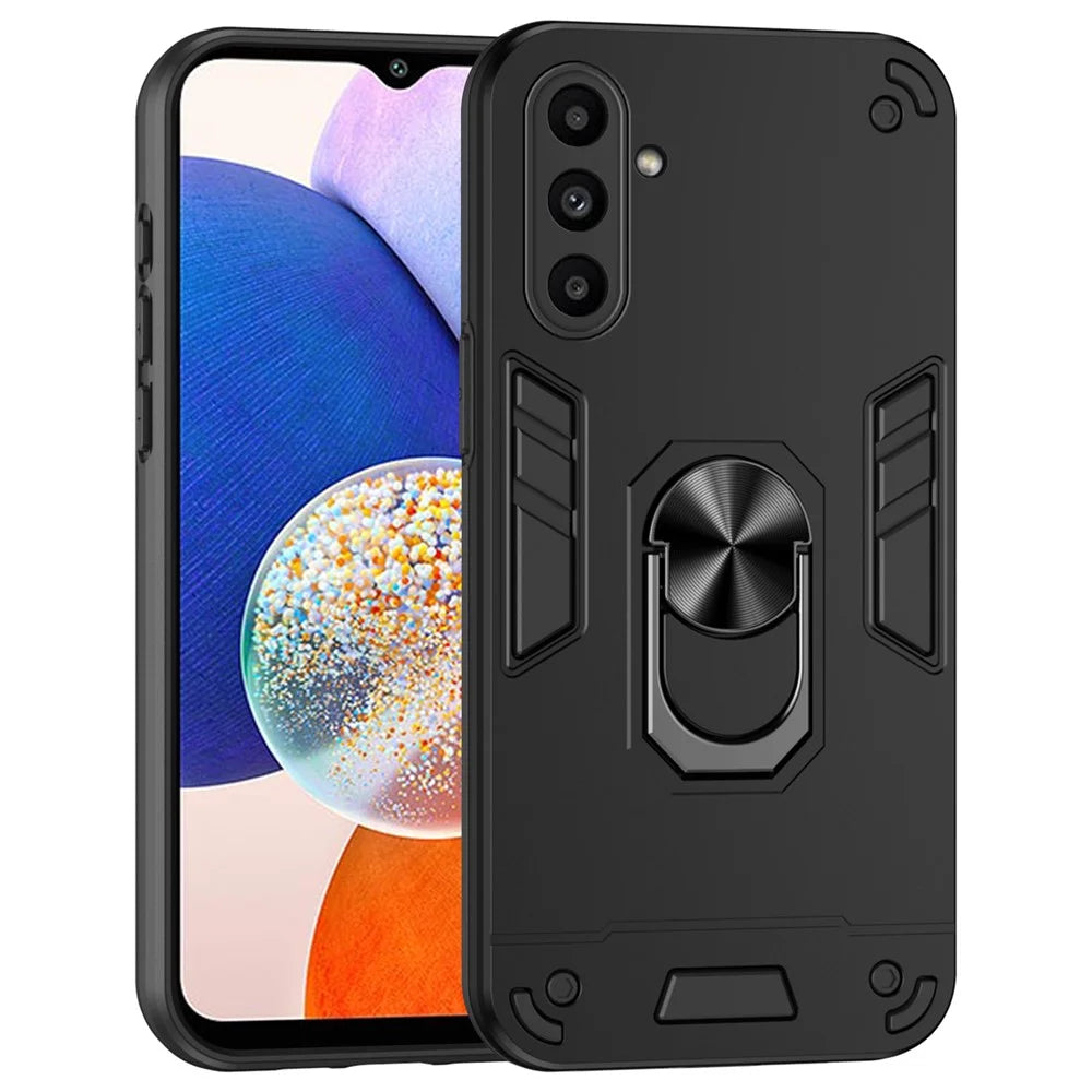 For Samsung Galaxy A14 5G / A14 4G Case Scratch-proof PC+TPU Phone Cover with Rotating Ring Kickstand - Black - 1