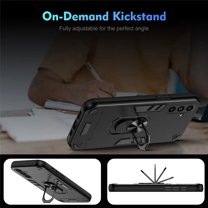 For Samsung Galaxy A14 5G / A14 4G Case Scratch-proof PC+TPU Phone Cover with Rotating Ring Kickstand - Black - 2