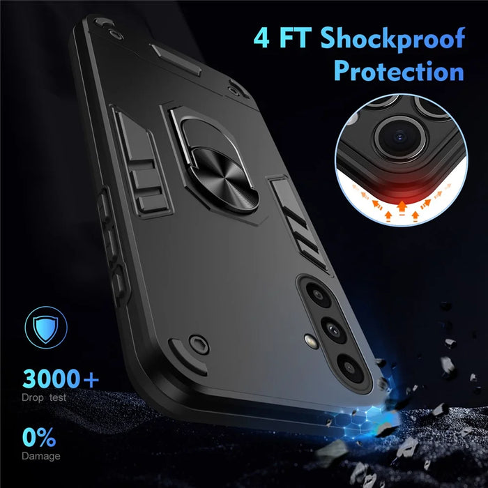 For Samsung Galaxy A14 5G / A14 4G Case Scratch-proof PC+TPU Phone Cover with Rotating Ring Kickstand - Black - 5