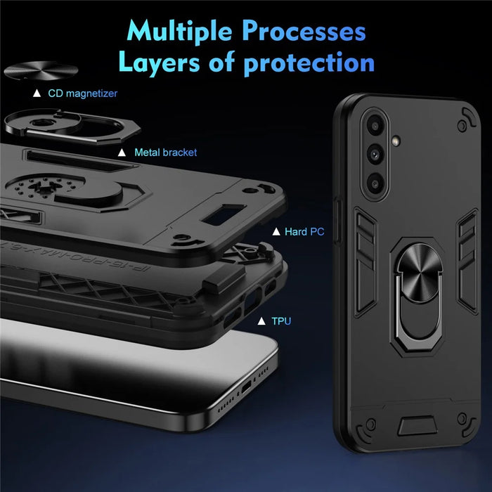 For Samsung Galaxy A14 5G / A14 4G Case Scratch-proof PC+TPU Phone Cover with Rotating Ring Kickstand - Black - 7