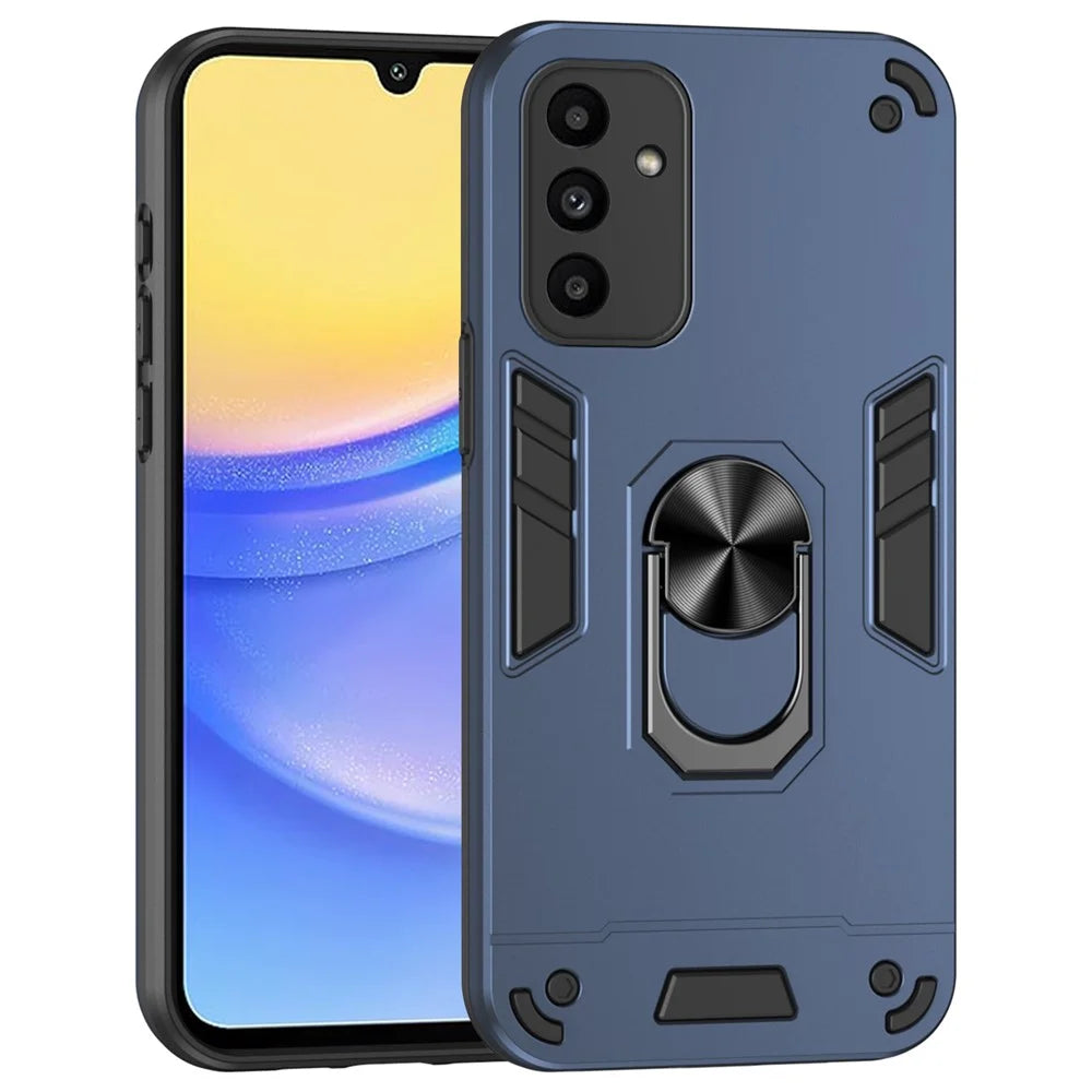 For Samsung Galaxy A15 5G Kickstand Case Slim-Fit PC+TPU Mobile Phone Cover Fits Magnetic Car Mount - Blue - 1