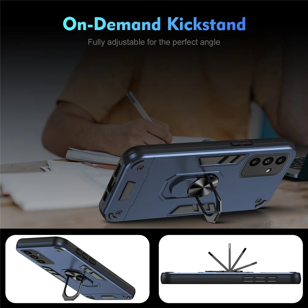 For Samsung Galaxy A15 5G Kickstand Case Slim-Fit PC+TPU Mobile Phone Cover Fits Magnetic Car Mount - Blue - 2