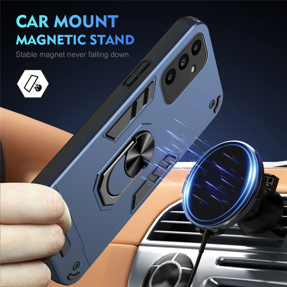 For Samsung Galaxy A15 5G Kickstand Case Slim-Fit PC+TPU Mobile Phone Cover Fits Magnetic Car Mount - Blue - 3