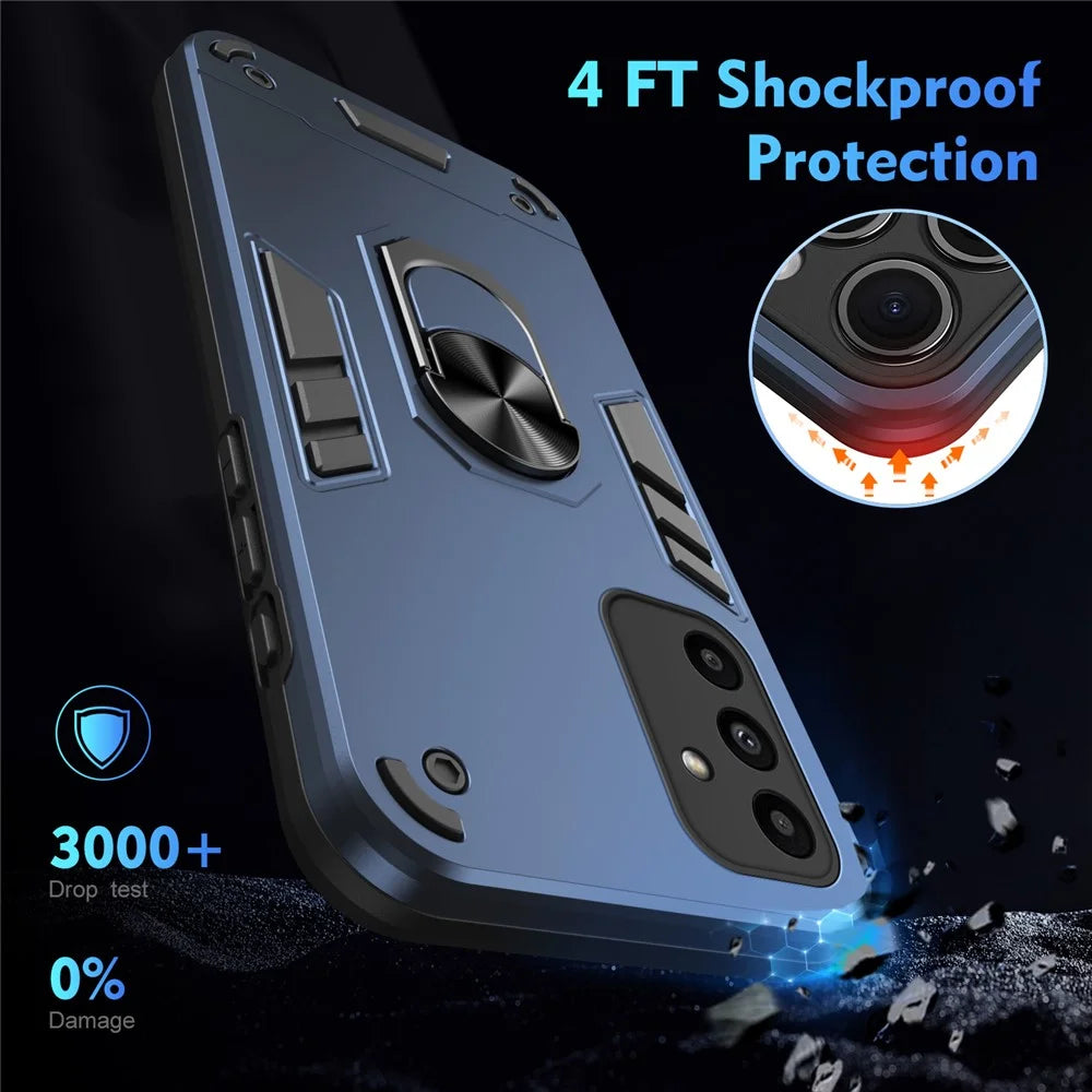 For Samsung Galaxy A15 5G Kickstand Case Slim-Fit PC+TPU Mobile Phone Cover Fits Magnetic Car Mount - Blue - 5