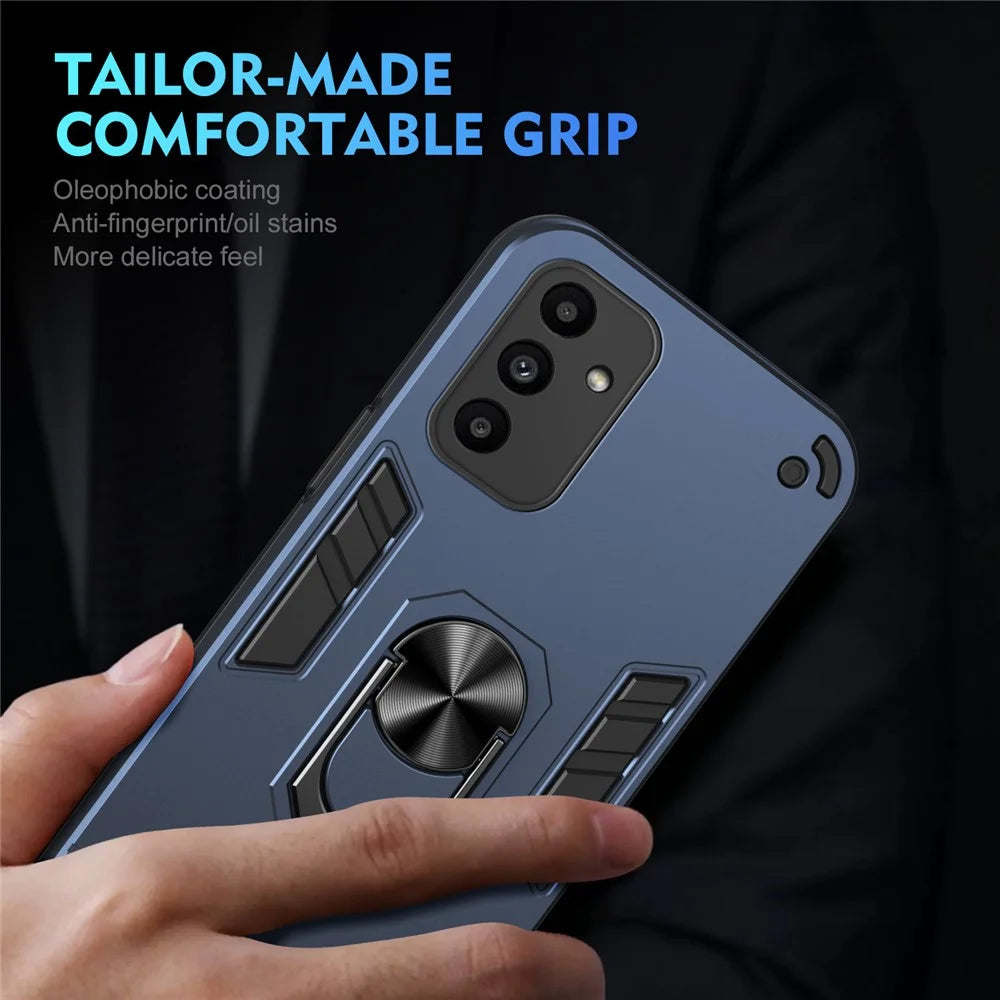 For Samsung Galaxy A15 5G Kickstand Case Slim-Fit PC+TPU Mobile Phone Cover Fits Magnetic Car Mount - Blue - 6