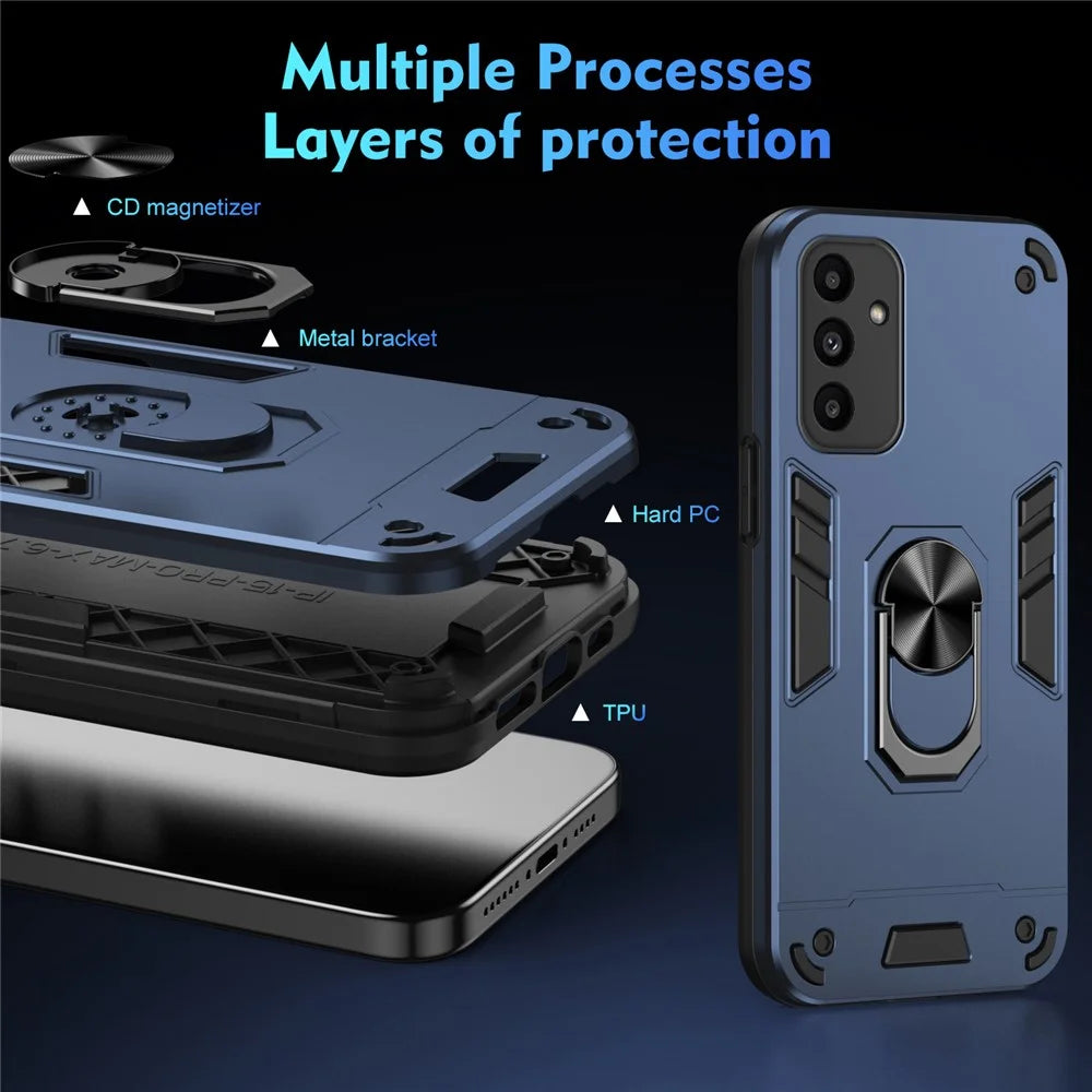 For Samsung Galaxy A15 5G Kickstand Case Slim-Fit PC+TPU Mobile Phone Cover Fits Magnetic Car Mount - Blue - 7