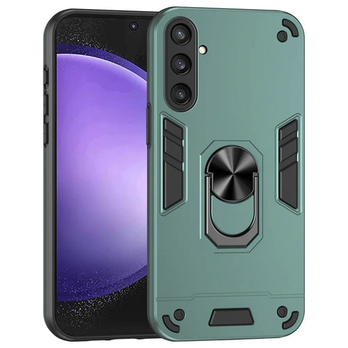 Phone Case for Samsung Galaxy S23 FE Cover Shockproof PC+TPU Rotating Ring Kickstand Shell - Green - 1