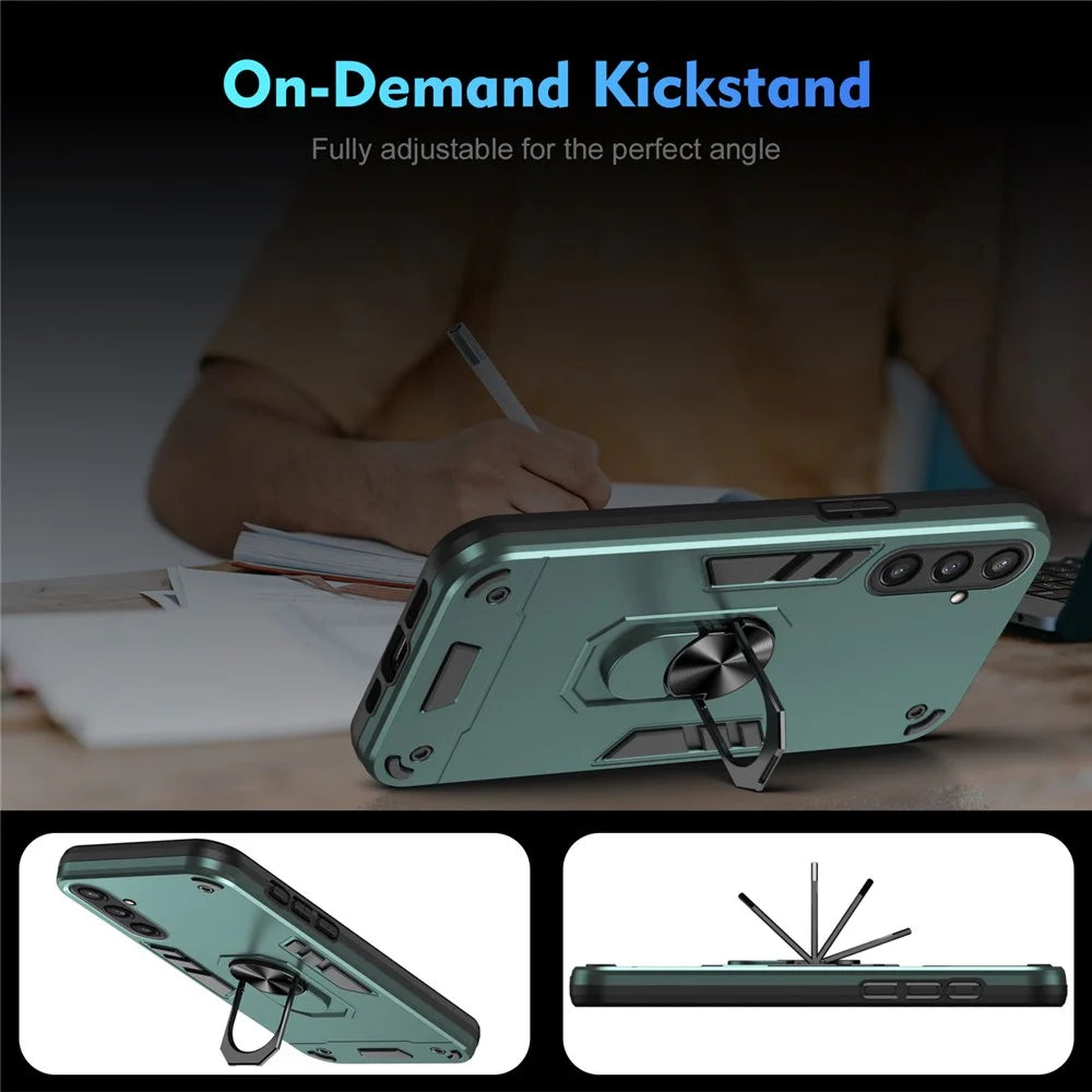 Phone Case for Samsung Galaxy S23 FE Cover Shockproof PC+TPU Rotating Ring Kickstand Shell - Green - 2
