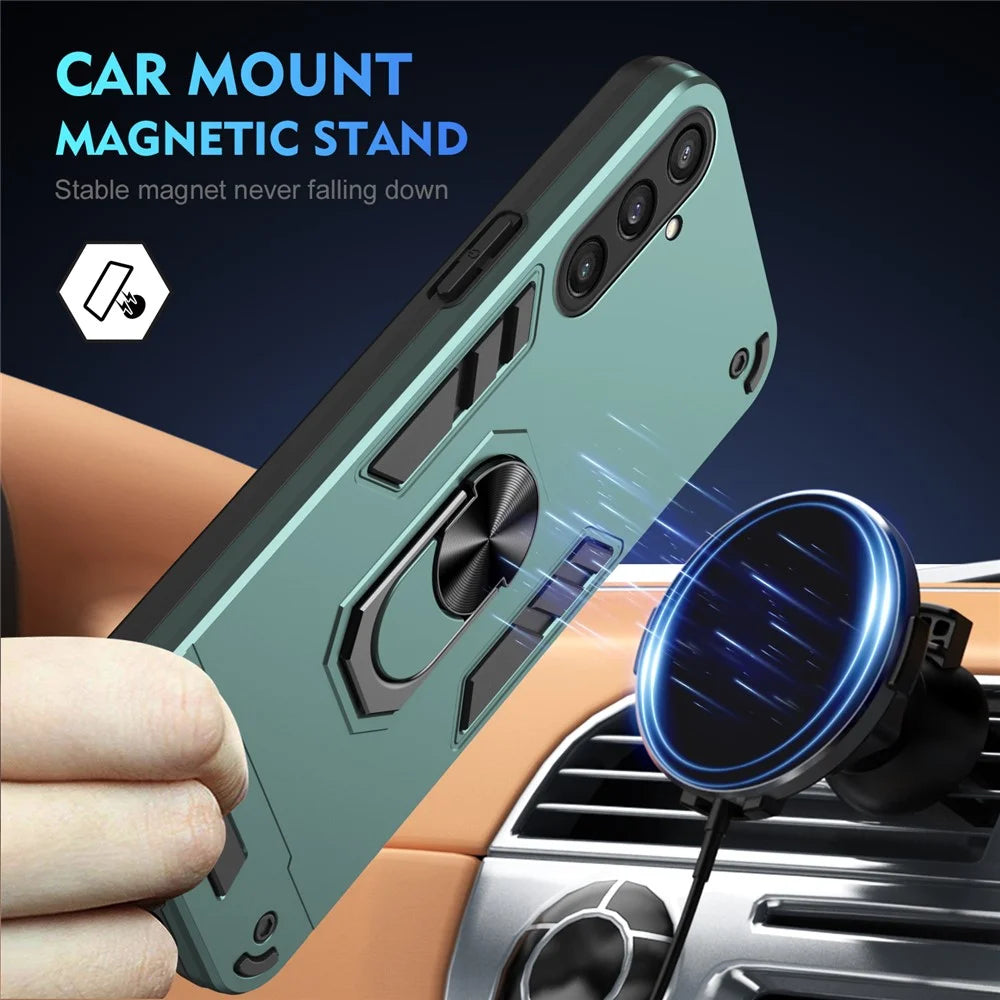 Phone Case for Samsung Galaxy S23 FE Cover Shockproof PC+TPU Rotating Ring Kickstand Shell - Green - 3