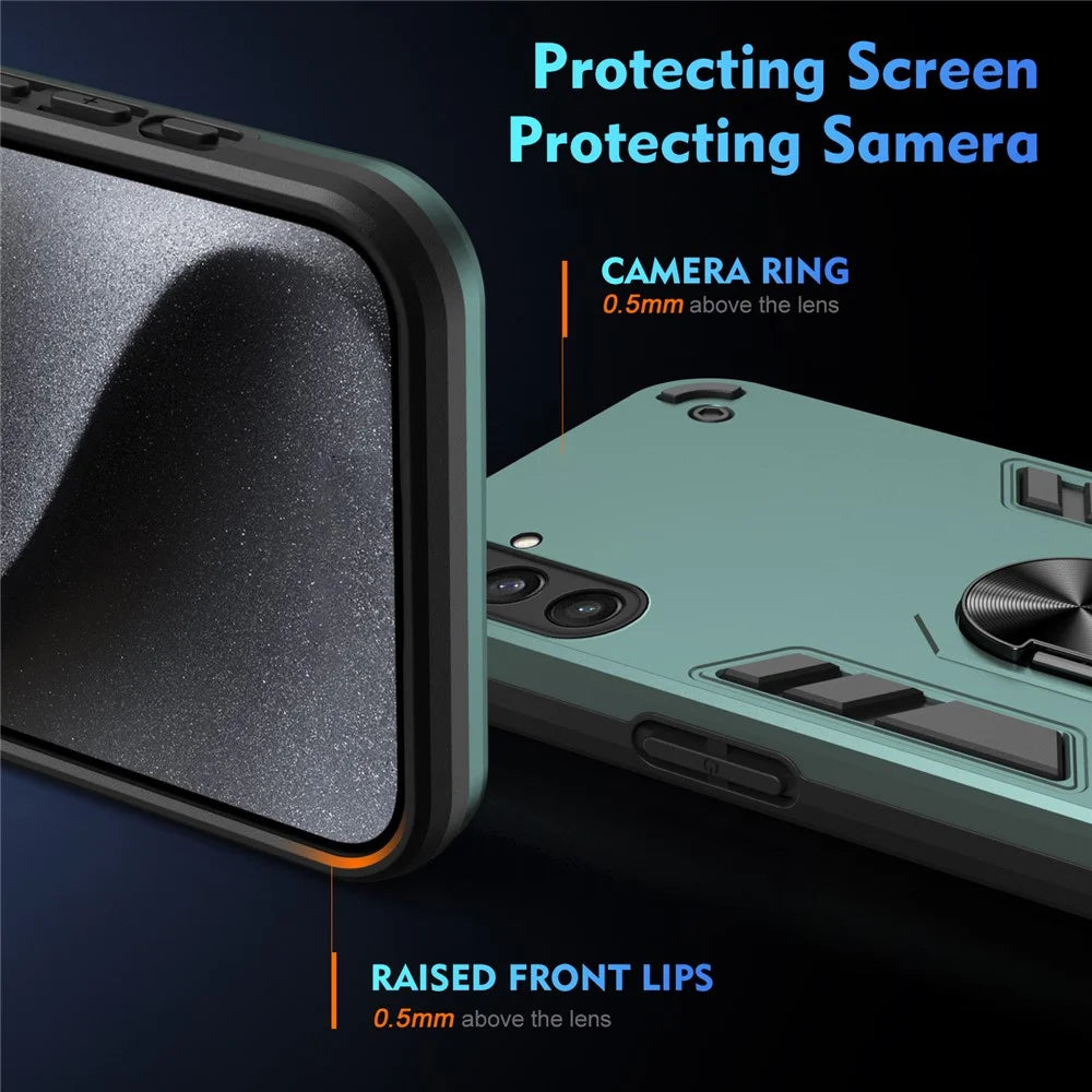 Phone Case for Samsung Galaxy S23 FE Cover Shockproof PC+TPU Rotating Ring Kickstand Shell - Green - 4