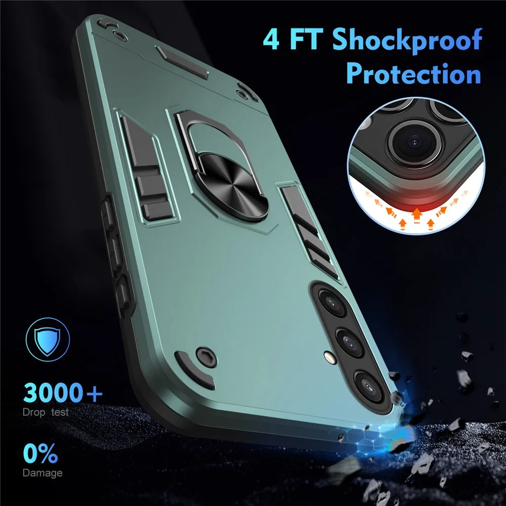 Phone Case for Samsung Galaxy S23 FE Cover Shockproof PC+TPU Rotating Ring Kickstand Shell - Green - 5