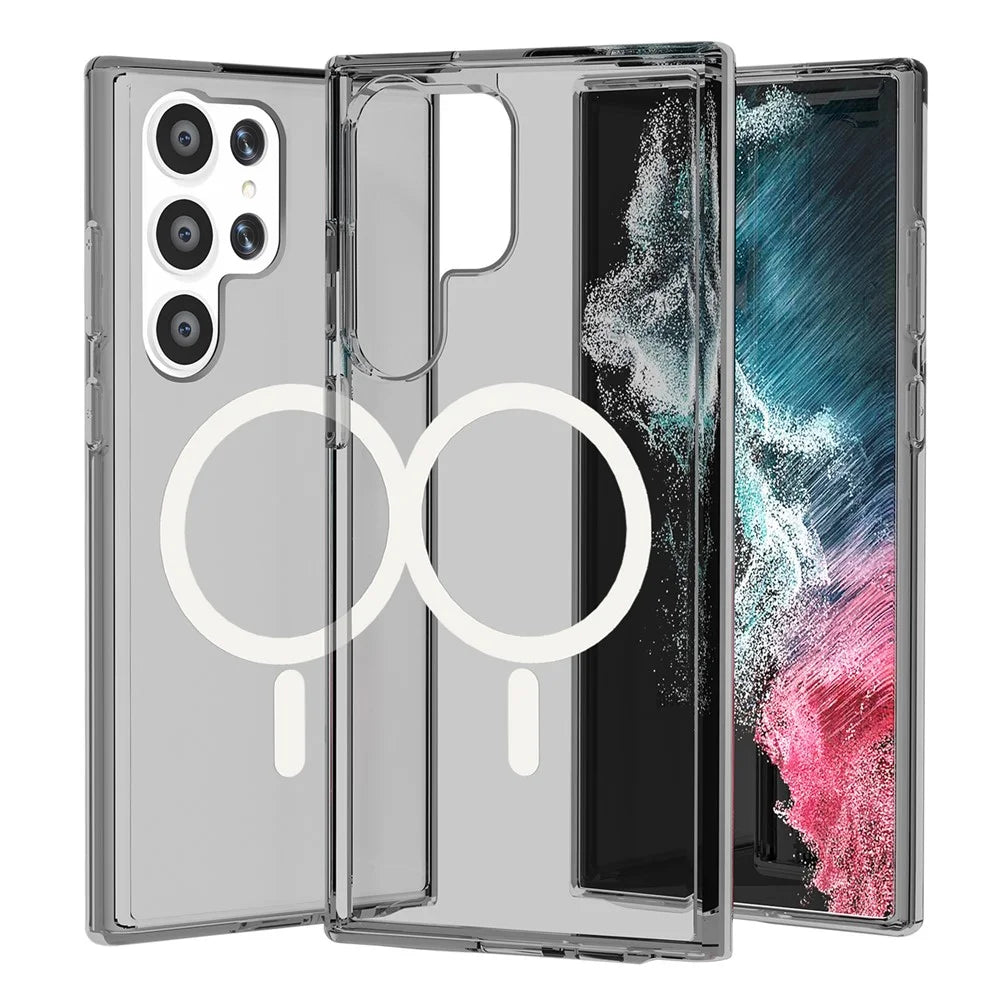 For Samsung Galaxy S24 Ultra Magnetic Phone Case PC+TPU Scratch-proof Back Cover - Transparent Black - 1