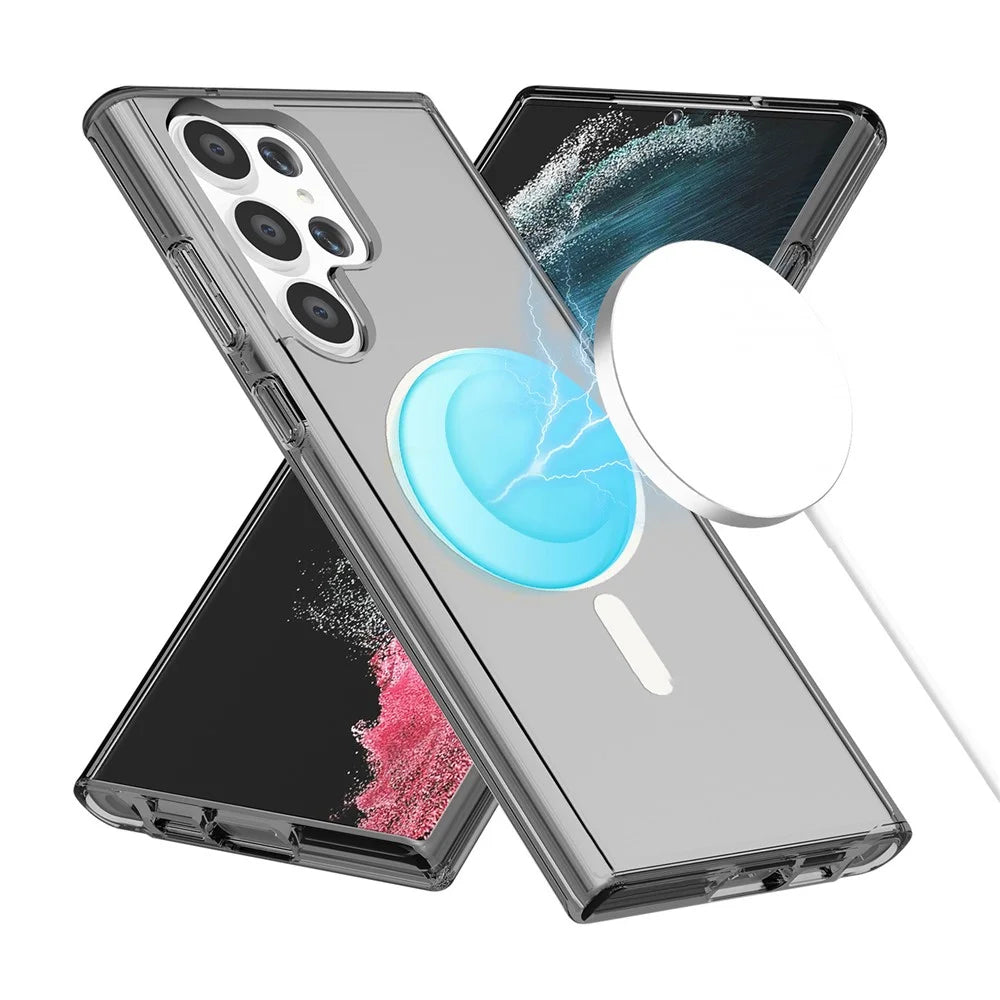 For Samsung Galaxy S24 Ultra Magnetic Phone Case PC+TPU Scratch-proof Back Cover - Transparent Black - 5