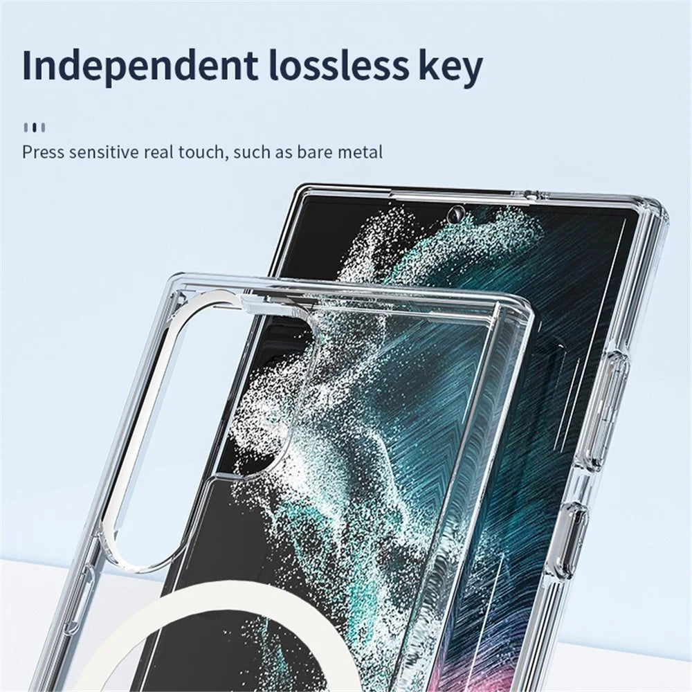 For Samsung Galaxy S24 Ultra Magnetic Phone Case PC+TPU Scratch-proof Back Cover - Transparent Black - 7