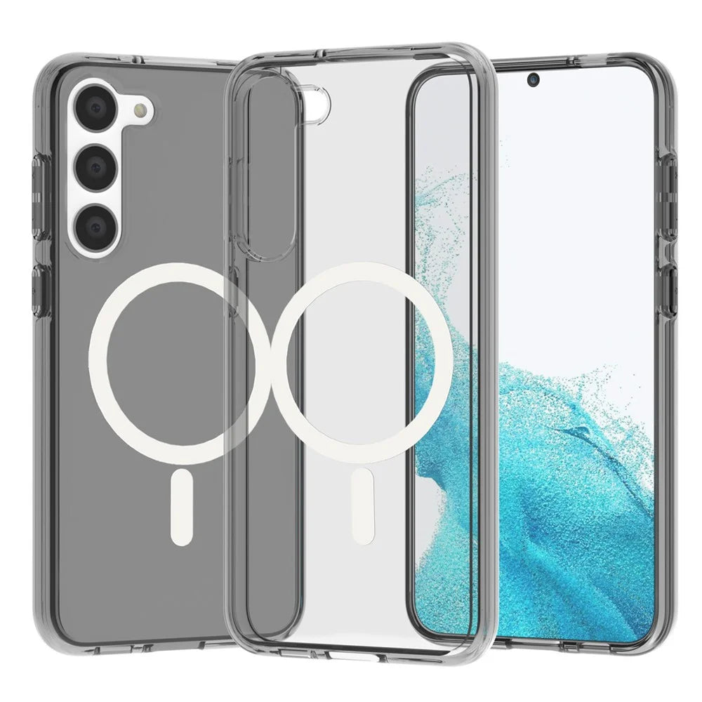 For Samsung Galaxy S24+ Magnetic Case Slim-Fit Hard PC Soft TPU Protective Back Shell - Transparent Black - 1