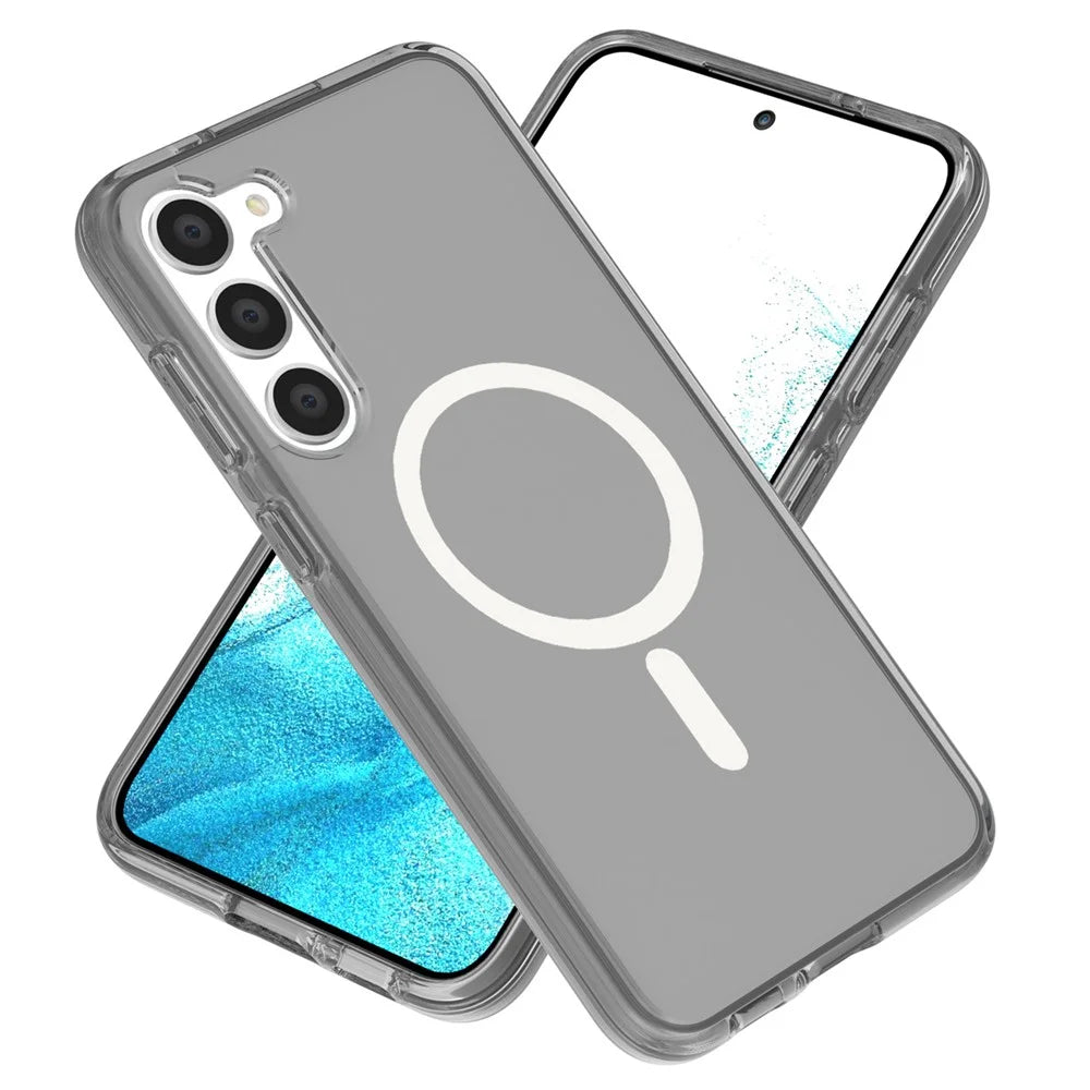 For Samsung Galaxy S24+ Magnetic Case Slim-Fit Hard PC Soft TPU Protective Back Shell - Transparent Black - 3
