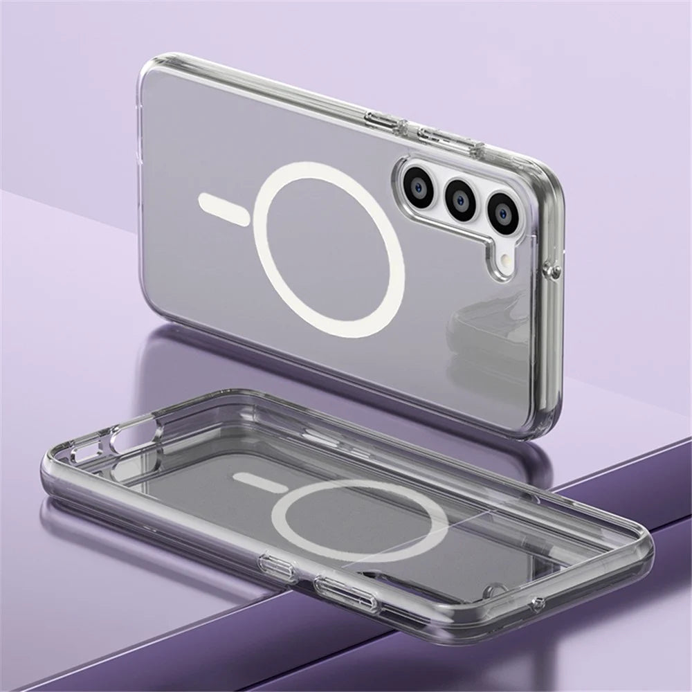 For Samsung Galaxy S24+ Magnetic Case Slim-Fit Hard PC Soft TPU Protective Back Shell - Transparent Black - 6