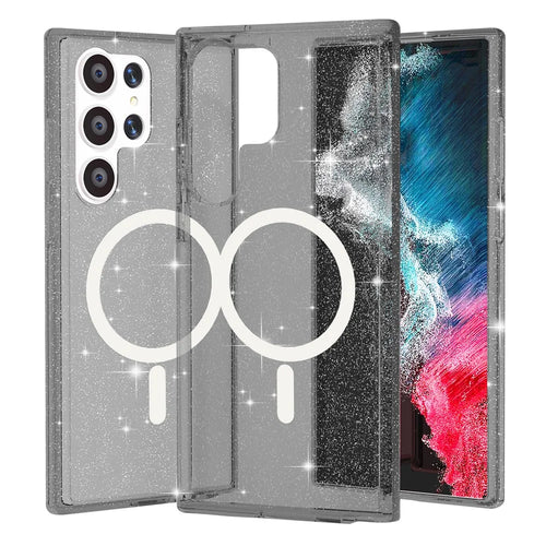 For Samsung Galaxy S24 Ultra Magnetic Case Glitter Hard PC+Soft TPU Phone Back Cover - Black - 1