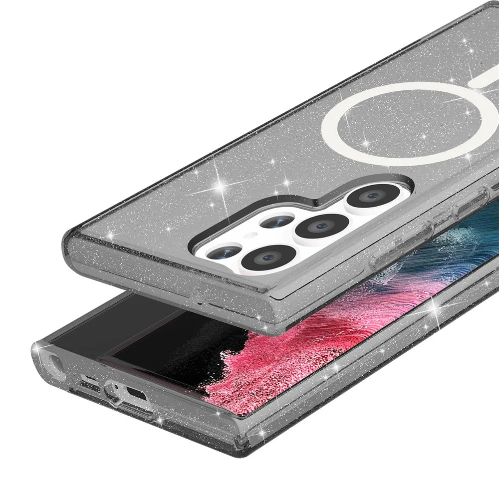 For Samsung Galaxy S24 Ultra Magnetic Case Glitter Hard PC+Soft TPU Phone Back Cover - Black - 6