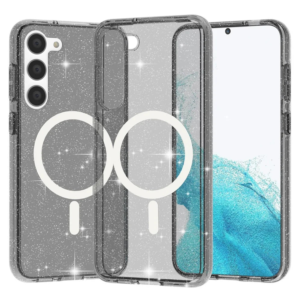 For Samsung Galaxy S24 Case Glitter PC+TPU Phone Cover Magnetic Case - Black - 1