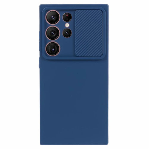 TMT Series for Samsung Galaxy S21 Ultra 5G TPU Case Anti-drop Phone Cover with Slide Lens Lid - Sapphire - 1
