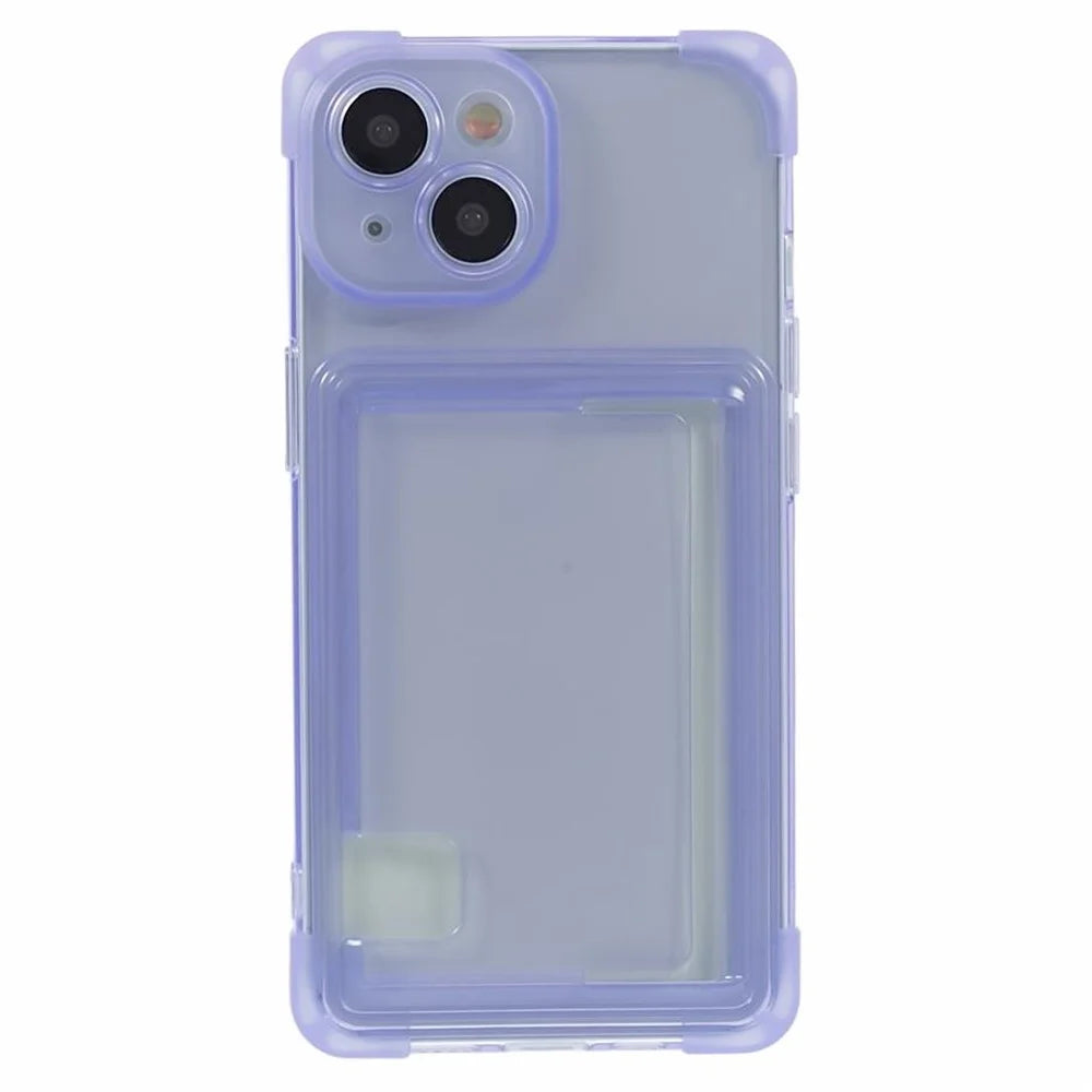 HRX Series for iPhone 13 Phone Case with Card Holder Anti-drop Cover - Transparent Purple - 3