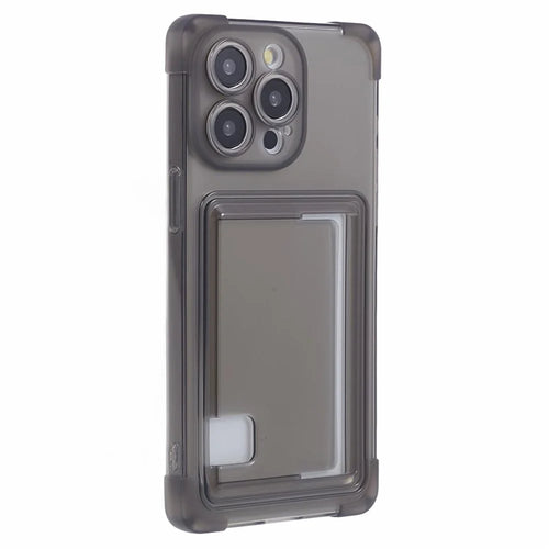 HRX Series for iPhone 14 Pro Max TPU Case with Card Holder Four Corner Protection - Transparent Black - 1