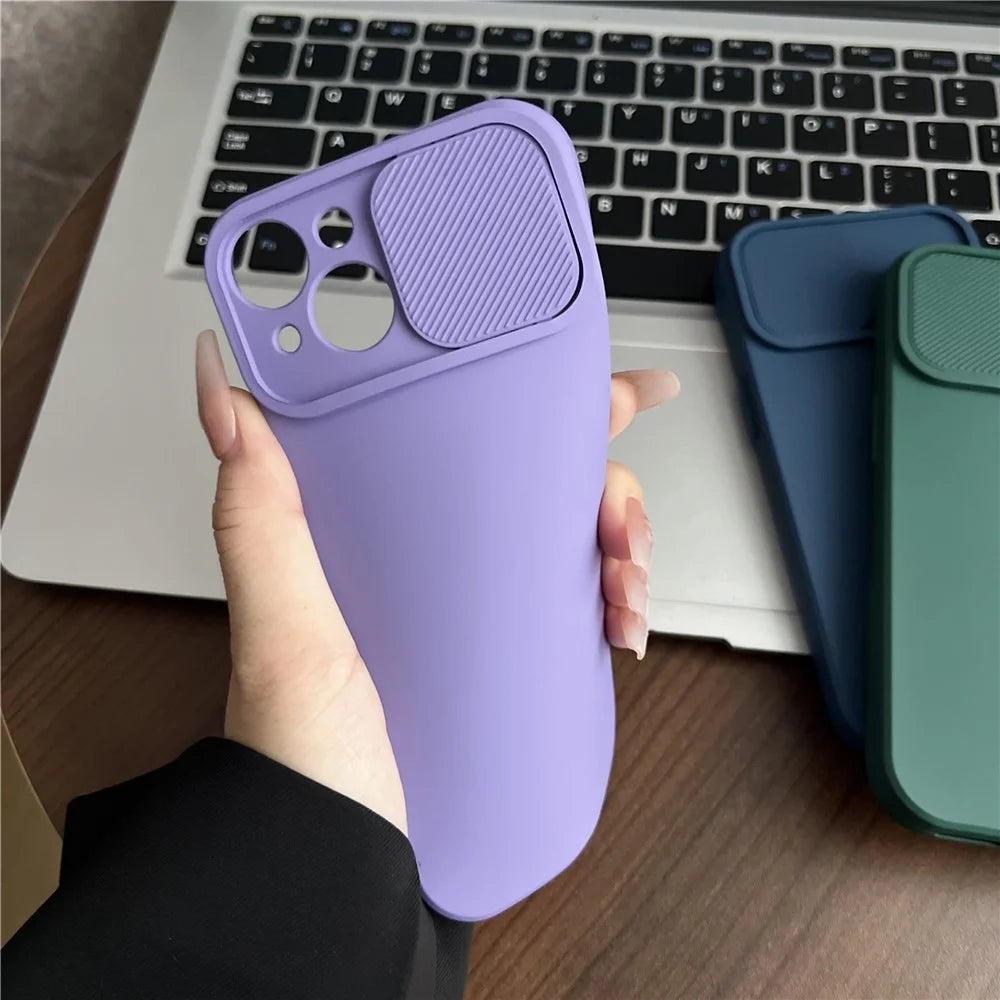 TMT Series for iPhone 15 Plus Cell Phone Case Soft Lining TPU Slide Lens Window Cover - Baby Blue - 6