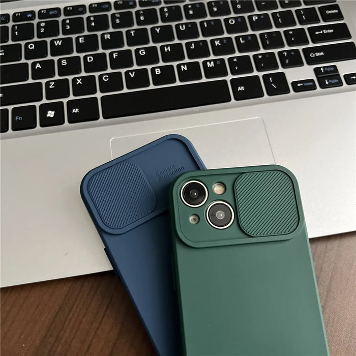 TMT Series for iPhone 15 Phone Cover Soft Lining TPU Case with Slide Lens Window - Red - 2
