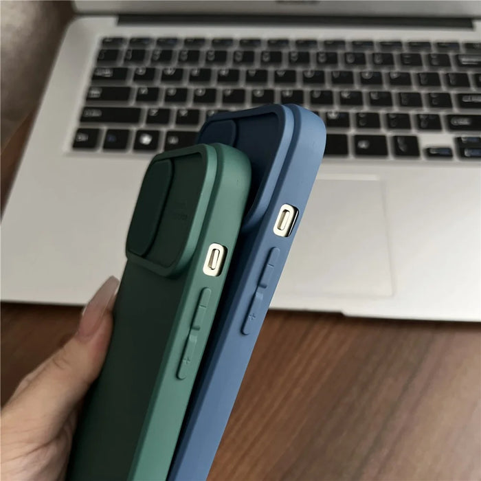 TMT Series for iPhone 15 Phone Cover Soft Lining TPU Case with Slide Lens Window - Red - 3