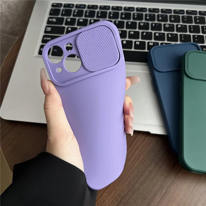 TMT Series for iPhone 15 Phone Cover Soft Lining TPU Case with Slide Lens Window - Red - 5