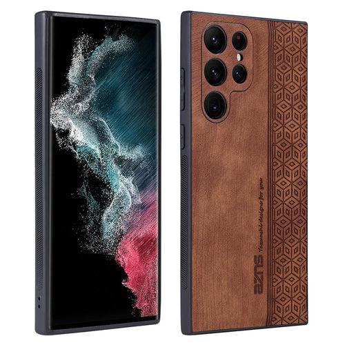 AZNS For Samsung Galaxy S24 Ultra Cell Phone Case Imprint PU Leather+TPU Drop-proof Cover - Brown - 1