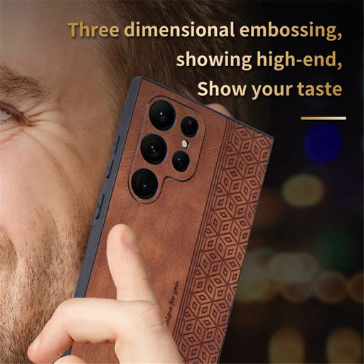 AZNS For Samsung Galaxy S24 Ultra Cell Phone Case Imprint PU Leather+TPU Drop-proof Cover - Brown - 2