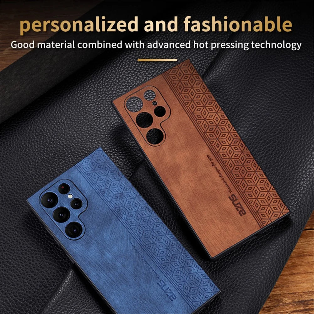 AZNS For Samsung Galaxy S24 Ultra Cell Phone Case Imprint PU Leather+TPU Drop-proof Cover - Brown - 3