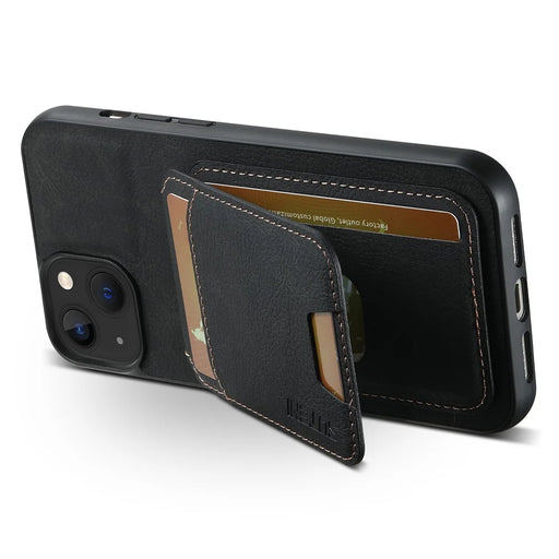 SUTENI H02 For iPhone 14 Case Litchi Texture PU Leather Card Slots Phone Protector - Black - 2