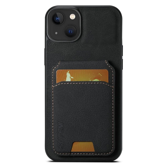 SUTENI H02 For iPhone 14 Case Litchi Texture PU Leather Card Slots Phone Protector - Black - 4
