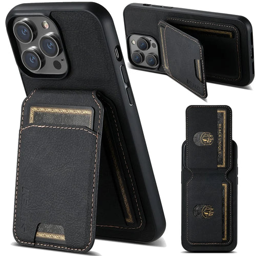 SUTENI H02 For iPhone 14 Pro Max Case PU Leather Litchi Texture Phone Shell with Card Slots - Black - 1