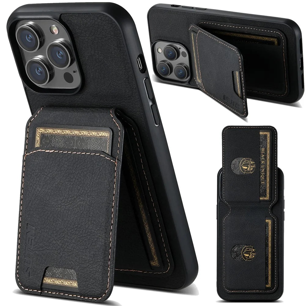 SUTENI H02 For iPhone 14 Pro Max Case PU Leather Litchi Texture Phone Shell with Card Slots - Black - 1