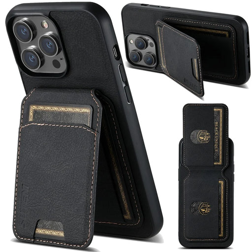 SUTENI H02 For iPhone 14 Pro Max Case PU Leather Litchi Texture Phone Shell with Card Slots - Black - 1