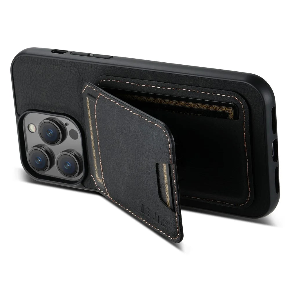 SUTENI H02 For iPhone 14 Pro Max Case PU Leather Litchi Texture Phone Shell with Card Slots - Black - 2