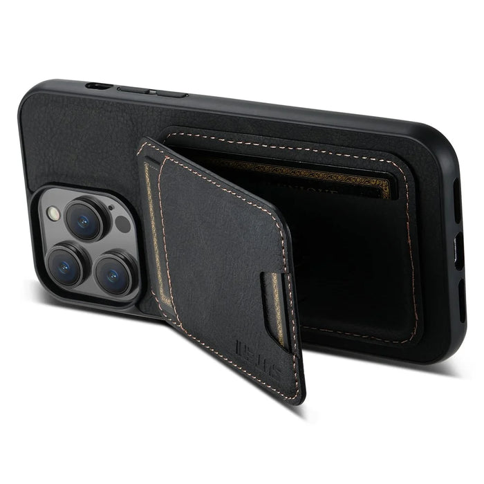 SUTENI H02 For iPhone 14 Pro Max Case PU Leather Litchi Texture Phone Shell with Card Slots - Black - 2