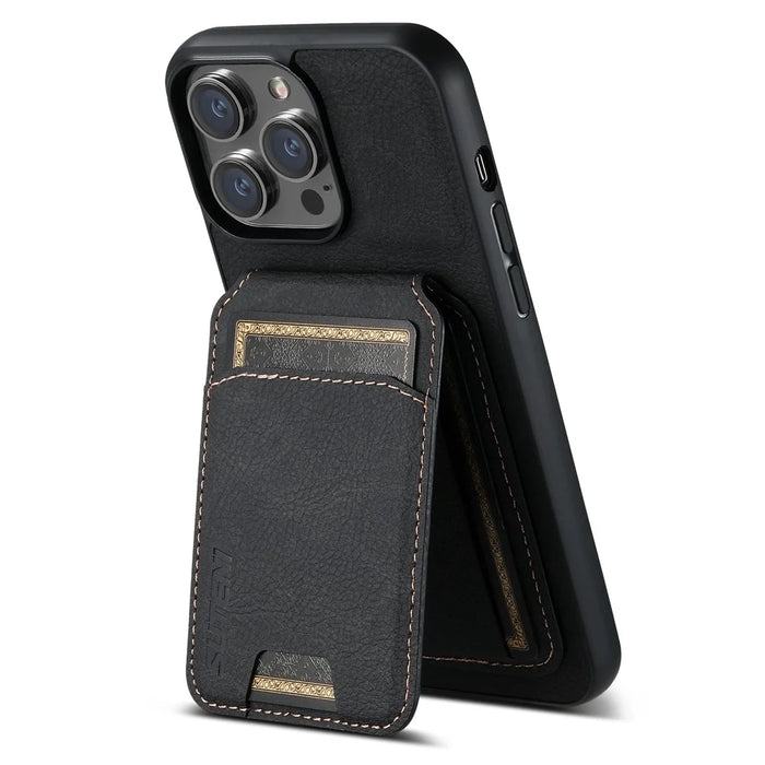 SUTENI H02 For iPhone 14 Pro Max Case PU Leather Litchi Texture Phone Shell with Card Slots - Black - 3